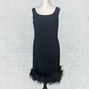 VTG 60s Lilli Diamond Old Hollywood Glam Sequin Feather Hem Sheath Dress Size M